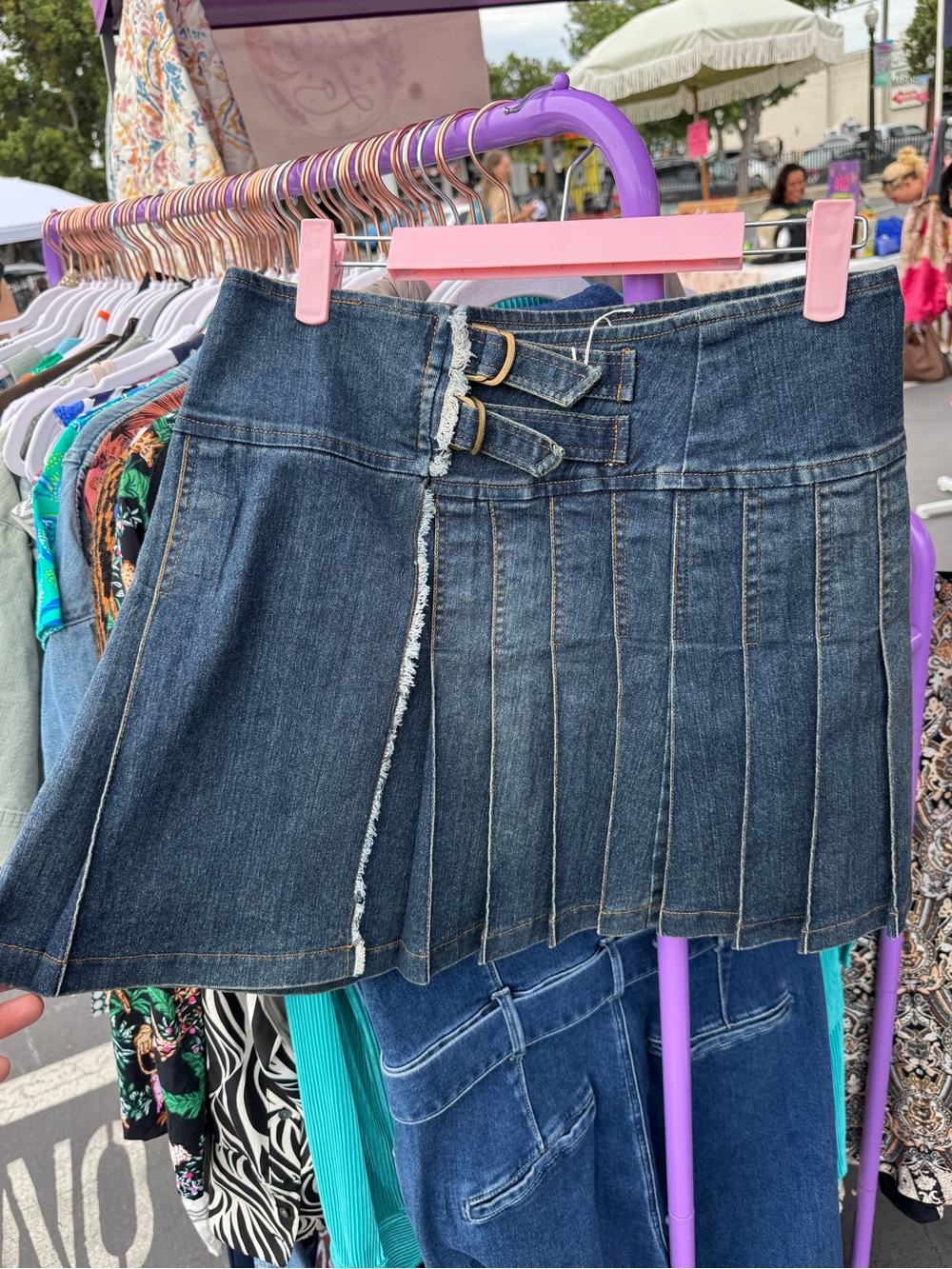 Vintage Denim Pleated Mini Skirt - Dark Blue